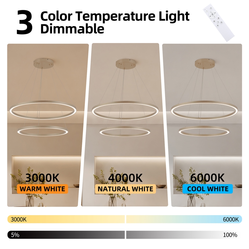Brilagi - LED диммируемая подвесная люстра на тросе PORTOFINO LED/98W/230V 3000-6000K диаметр 80 см бежевого цвета + пульт дистанционного управления