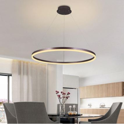 Brilagi - Диммируемая светодиодная подвесная люстра на тросе CIRCLE LED/55W/230V 3000-6500K диаметр 80 см коричневая + пульт дистанционного управления