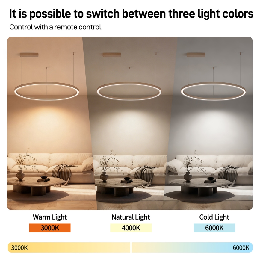 Brilagi - диммируемая LED-люстра на тросе PORTOFINO LED/60W/230V 3000-6000K диам. 80 cm бежевая + пульт дистанционного управления