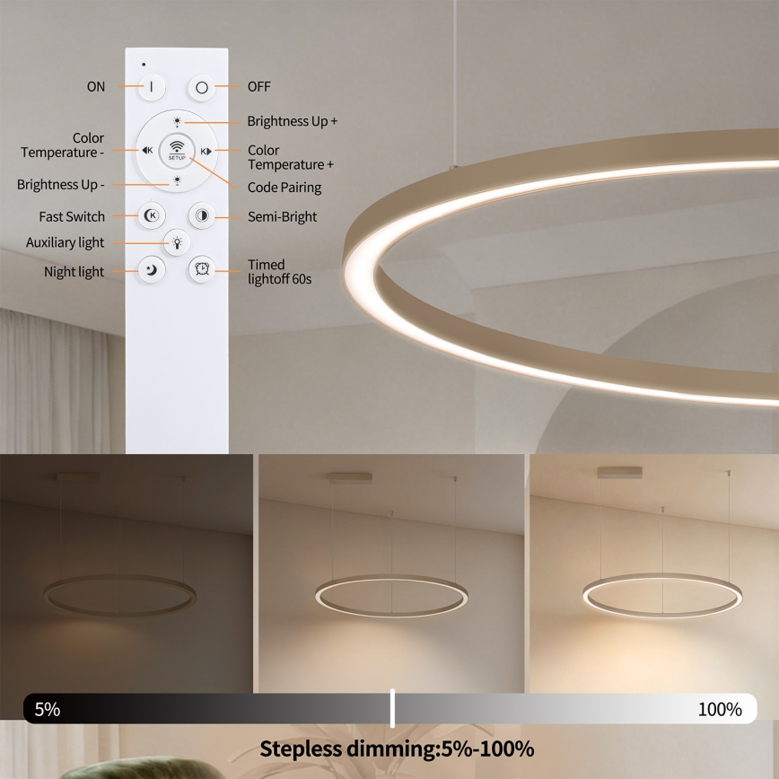 Brilagi - диммируемая LED-люстра на тросе PORTOFINO LED/60W/230V 3000-6000K диам. 80 cm бежевая + пульт дистанционного управления