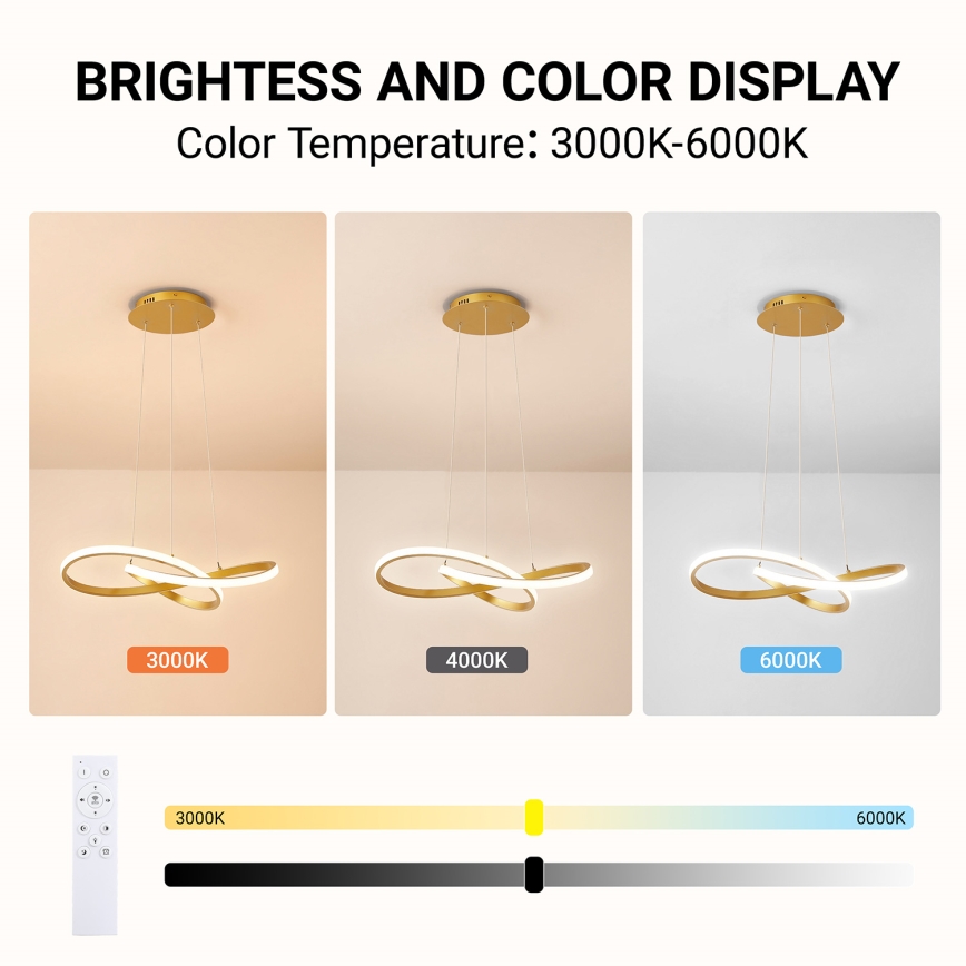 BRILAGI - диммируемая подвесная люстра на тросе INFINITY LED/55W/230V 3000-6000K 50x50 cm золотая + пульт дистанционного управления