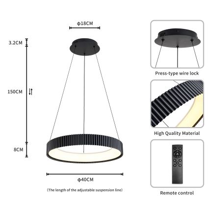 Brilagi - диммируемая LED-люстра на тросе FALCON MODERN LED/30W/230V 3000-6500K Ø 40 см черный + пульт дистанционного управления