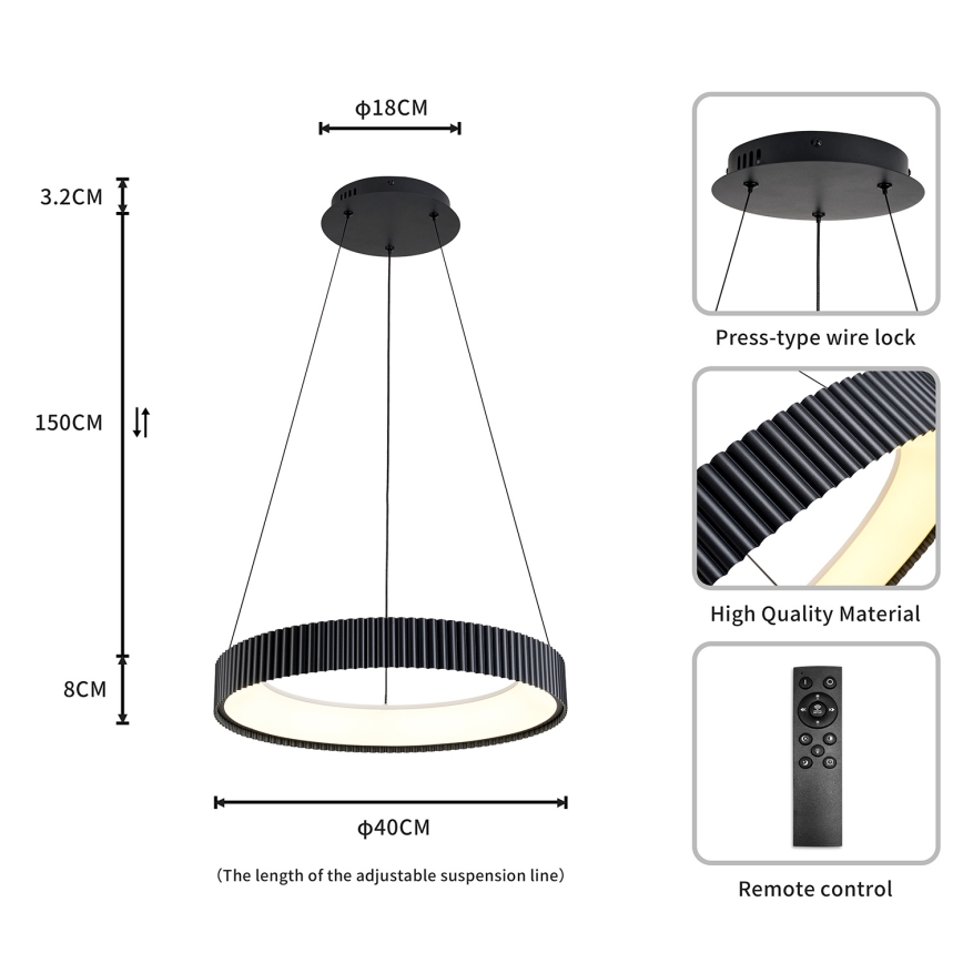 Brilagi - диммируемая LED-люстра на тросе FALCON MODERN LED/30W/230V 3000-6500K Ø 40 см черный + пульт дистанционного управления