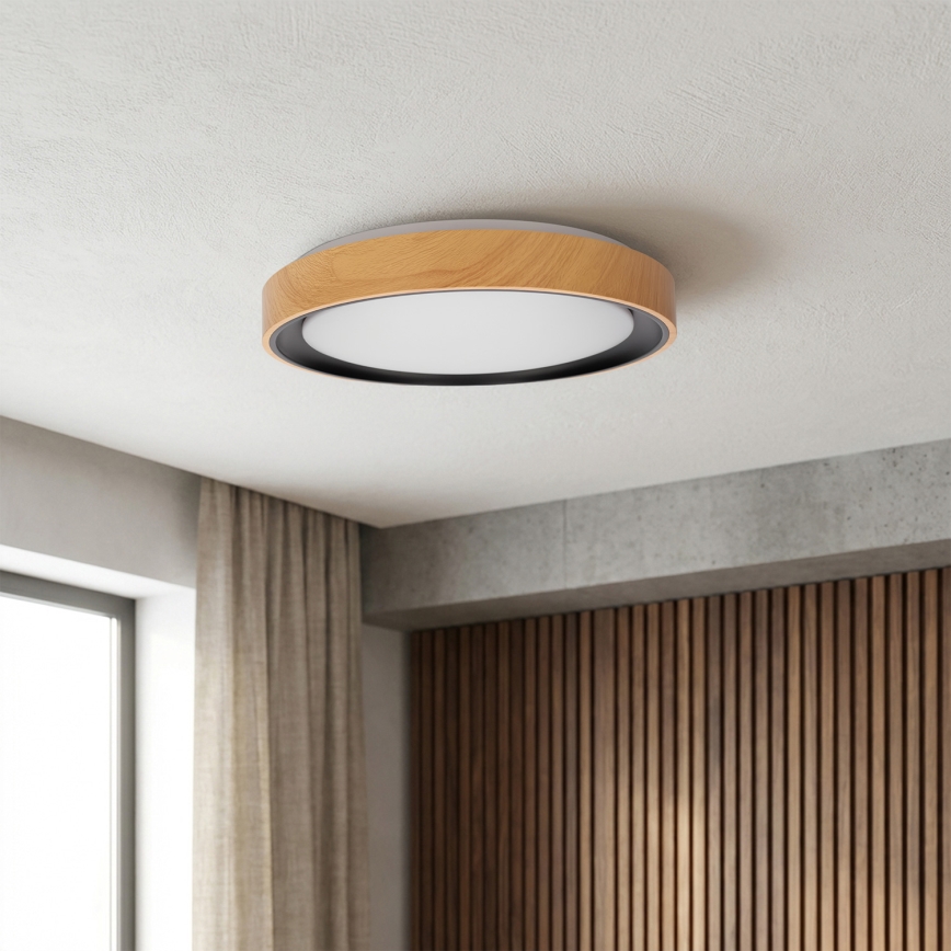 Brilagi - диммируемый потолочный светильник FLOCO LED/48W/230V 3000-6500K, Ø 40 см, декор под дерево/черный + пульт дистанционного управления