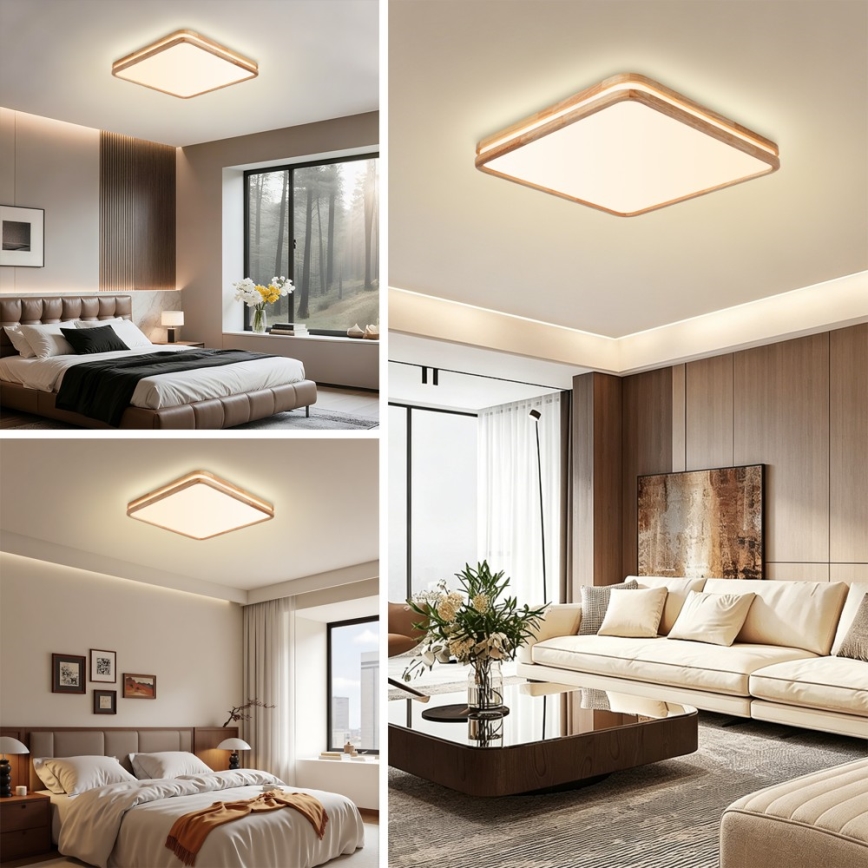 BRILAGI - Диммируемый потолочный LED-светильник MOLINA SQUARE LED/80W/230V 3000-6000K дуб 60×60 см + пульт дистанционного управления