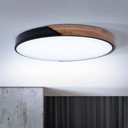Brilagi - LED диммируемый потолочный светильник PILANA LED/60W/230V 3000-6500K дуб/чёрный диаметр 60 см + пульт дистанционного управления