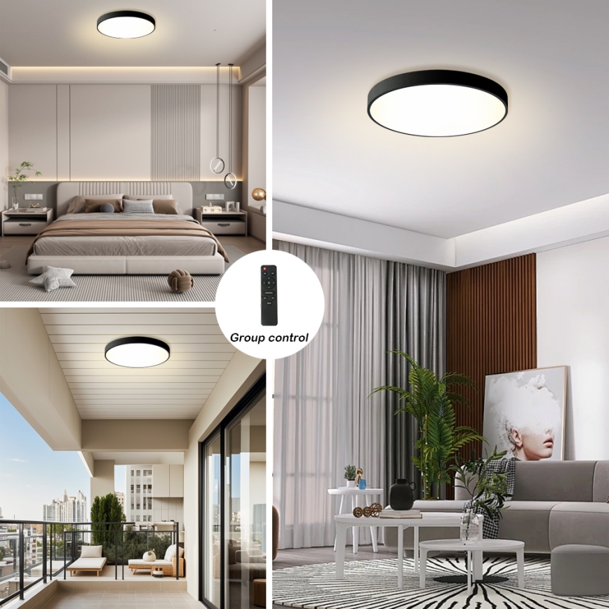 Brilagi - Диммируемый светодиодный потолочный светильник POOL LED/60W/230V 3000-6000K диам. 60 см чёрный + пульт дистанционного управления