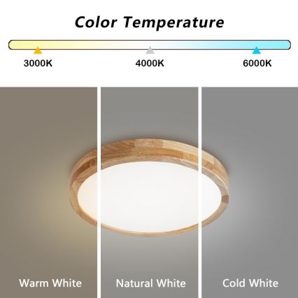 BRILAGI - LED диммируемый потолочный светильник WOODLINE, 48 Вт / 230 В, 3000–6000 К, дуб, Ø 40 см + пульт дистанционного управления