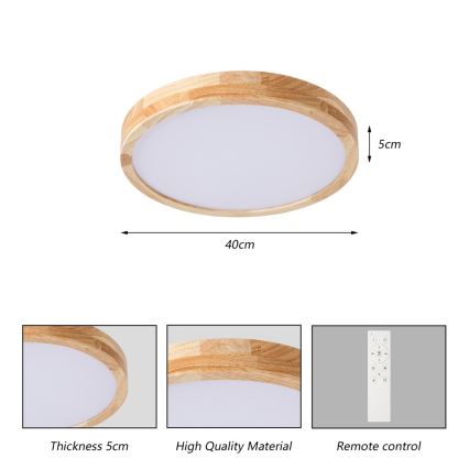 BRILAGI - LED диммируемый потолочный светильник WOODLINE, 48 Вт / 230 В, 3000–6000 К, дуб, Ø 40 см + пульт дистанционного управления