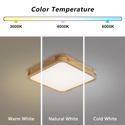 BRILAGI - Светодиодный диммируемый потолочный светильник WOODLINE SQUARE LED/48W/230V 3000-6000K дуб 40x40 cm + пульт дистанционного управления