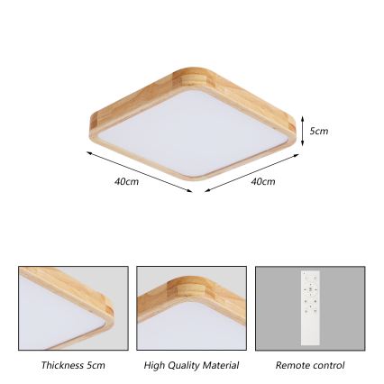 BRILAGI - Светодиодный диммируемый потолочный светильник WOODLINE SQUARE LED/48W/230V 3000-6000K дуб 40x40 cm + пульт дистанционного управления