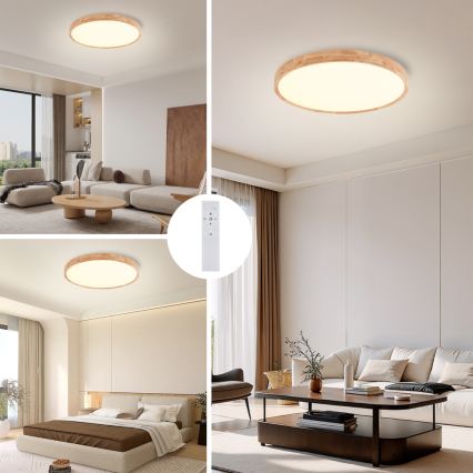 Brilagi - LED диммируемый потолочный светильник WOODROUND LED/40W/230V 3000-6000K диаметр 60 см деревянный CRI 90 + дистанционное управление