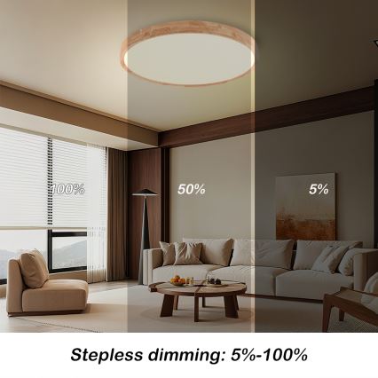 Brilagi - LED диммируемый потолочный светильник WOODROUND LED/40W/230V 3000-6000K диаметр 60 см деревянный CRI 90 + дистанционное управление