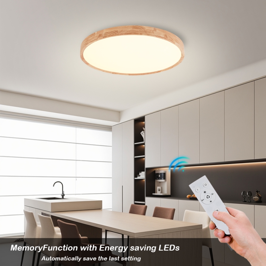 Brilagi - LED диммируемый потолочный светильник WOODROUND LED/40W/230V 3000-6000K диаметр 60 см деревянный CRI 90 + дистанционное управление