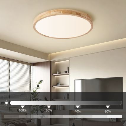 BRILAGI - Диммируемый потолочный светильник WOODLINE LED/72W/230V 3000-6000K, дуб, диаметр 60 см + дистанционный пульт
