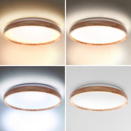 Brilagi - диммируемый потолочный светильник ALSON LED/48W/230V 3000-6500K, дуб, Ø 39,5 см, с пультом дистанционного управления