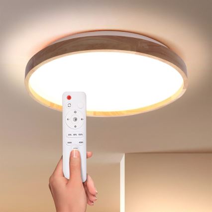 Brilagi - диммируемый потолочный светильник ALSON LED/48W/230V 3000-6500K, дуб, Ø 39,5 см, с пультом дистанционного управления