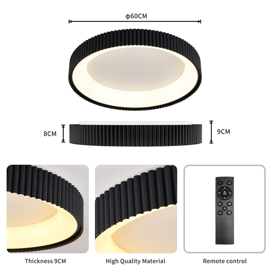 Brilagi - Диммируемый потолочный светильник FALCON MODERN LED/54W/230V 3000-6500K Ø 60 см черный + пульт дистанционного управления
