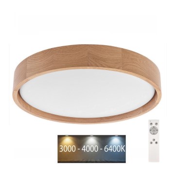 Brilagi - диммируемый потолочный светильник MANAROLA LED/24W/230V, Ø 42 см, 3000-6500K, дуб, с пультом дистанционного управления