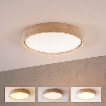 Brilagi - Диммируемый потолочный светильник MANAROLA SMART LED, 24 Вт/230 В, 3000–6000 К, Wi‑Fi Tuya Beacon, диаметр 41 см, дуб + пульт дистанционного управления