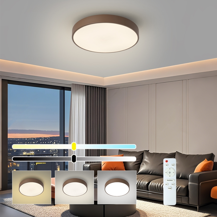 Brilagi - Диммируемый LED потолочный светильник POOL LED/48W/230V 3000-6000K Ø 40 см, коричневый + дистанционное управление