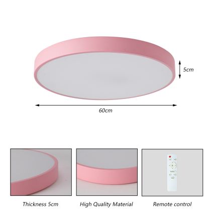 Brilagi - Диммируемый светодиодный потолочный светильник POOL LED/60W/230V 3000-6000K, диам. 60 см, розовый + пульт дистанционного управления