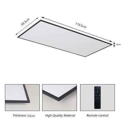 Brilagi - LED диммируемый потолочный светильник SLIMFRAME LED/80 Вт/230 В 120x60 см 3000-6000К черный + пульт дистанционного управления