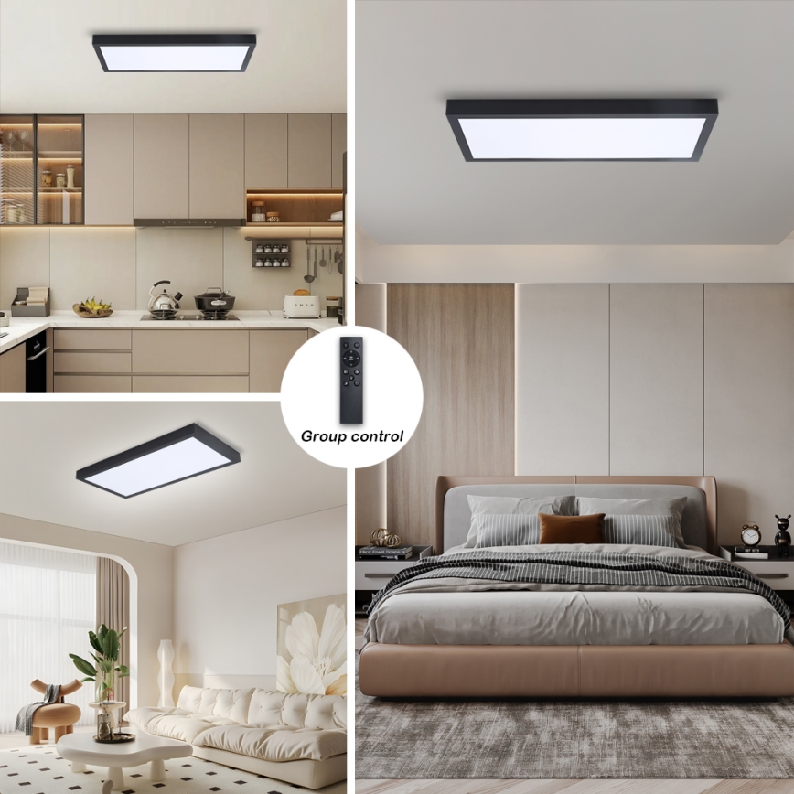 Brilagi - LED Диммируемый потолочный светильник для ванной FRAME SMART LED/30 Вт/230 В 30x60 см 3000-6000К  IP44 чёрный  + пульт дистанционного управления