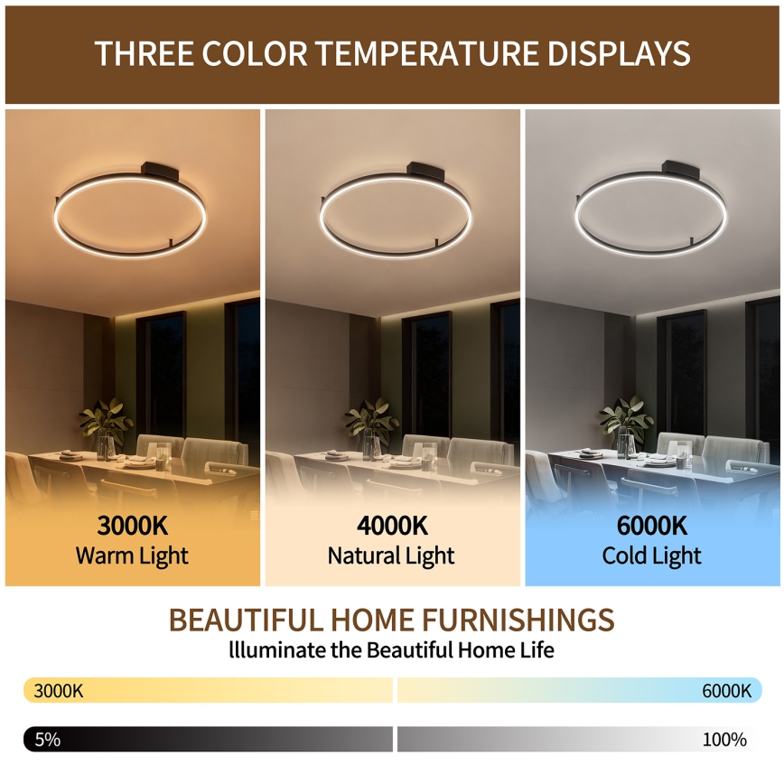 Brilagi - LED диммируемый потолочный светильник PORTOFINO LED/60Вт/230В 3000-6000К Ø 80 см, черный + пульт дистанционного управления