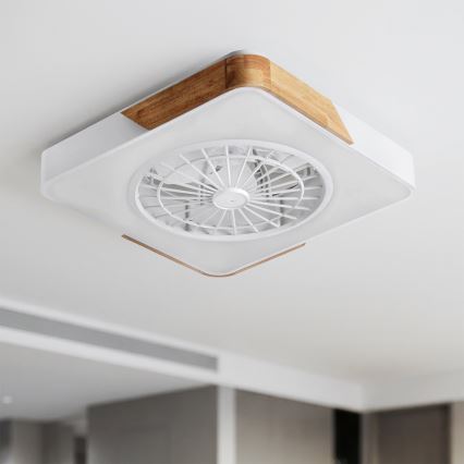 Brilagi - LED Диммируемый потолочный светильник с вентилятором LED/38 Вт/230 В 3000-6500K 3000-6500K 50x50 см белый/дуб + пульт дистанционного управления