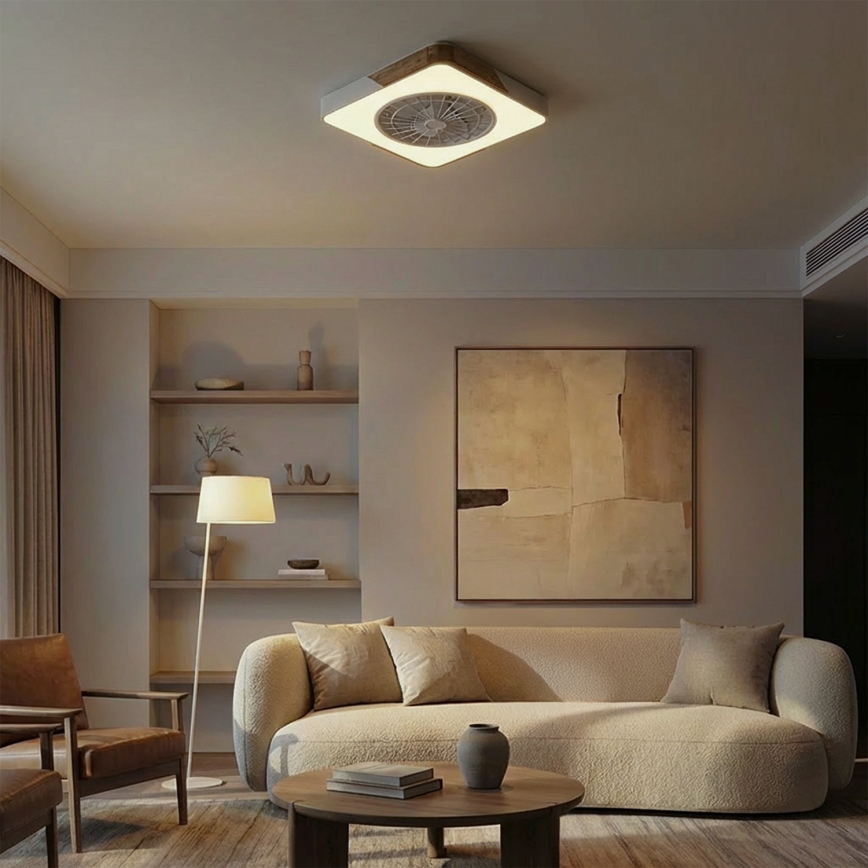 Brilagi - LED Диммируемый потолочный светильник с вентилятором LED/38 Вт/230 В 3000-6500K 3000-6500K 50x50 см белый/дуб + пульт дистанционного управления