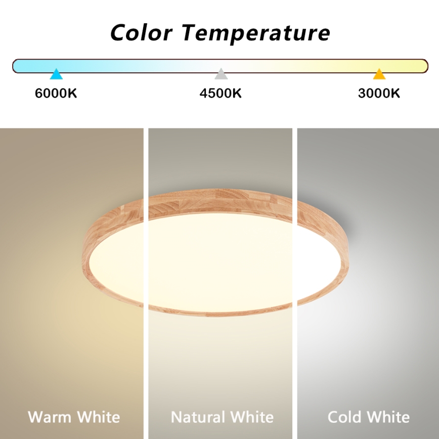 Brilagi - Светодиодный диммируемый потолочный светильник WOODROUND LED/30 Вт/230 В 3000–6000K Ø 40 см, деревянный, CRI 90 + пульт дистанционного управления