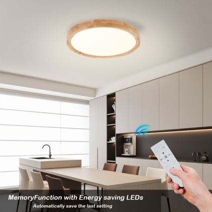 Brilagi - Светодиодный диммируемый потолочный светильник WOODROUND LED/30 Вт/230 В 3000–6000K Ø 40 см, деревянный, CRI 90 + пульт дистанционного управления
