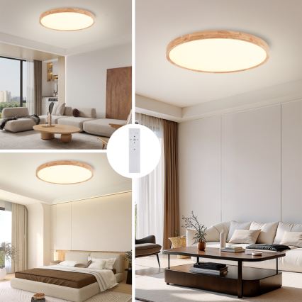 Brilagi - диммируемый LED потолочный светильник WOODROUND LED/70Вт/230В 3000–6000K, диаметр 80 см, деревянный, CRI 90 + пульт дистанционного управления