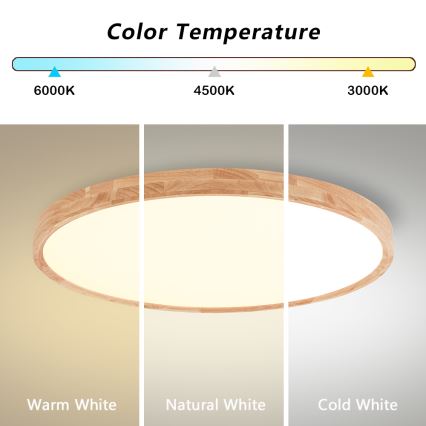 Brilagi - диммируемый LED потолочный светильник WOODROUND LED/70Вт/230В 3000–6000K, диаметр 80 см, деревянный, CRI 90 + пульт дистанционного управления