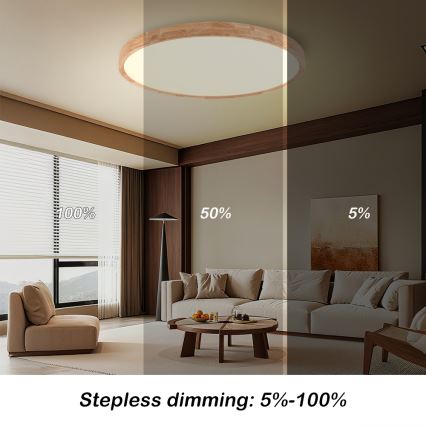Brilagi - диммируемый LED потолочный светильник WOODROUND LED/70Вт/230В 3000–6000K, диаметр 80 см, деревянный, CRI 90 + пульт дистанционного управления