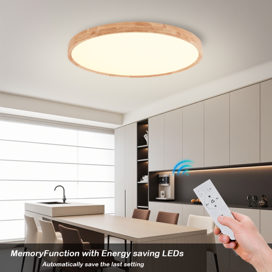 Brilagi - диммируемый LED потолочный светильник WOODROUND LED/70Вт/230В 3000–6000K, диаметр 80 см, деревянный, CRI 90 + пульт дистанционного управления