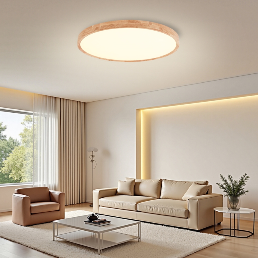Brilagi - диммируемый LED потолочный светильник WOODROUND LED/70Вт/230В 3000–6000K, диаметр 80 см, деревянный, CRI 90 + пульт дистанционного управления