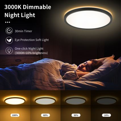 Brilagi - диммируемый потолочный светильник ULTRA SLIM LED/18W/230V 2700-6500K диаметр 30 см черный + пульт дистанционного управления