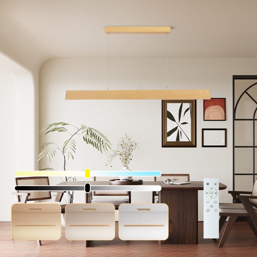 Brilagi - LED люстра з регулюванням яскравості на тросі SLIMLINE LED/40W/230V 3000-6000K у декорі дуба + пульт дистанційного керування
