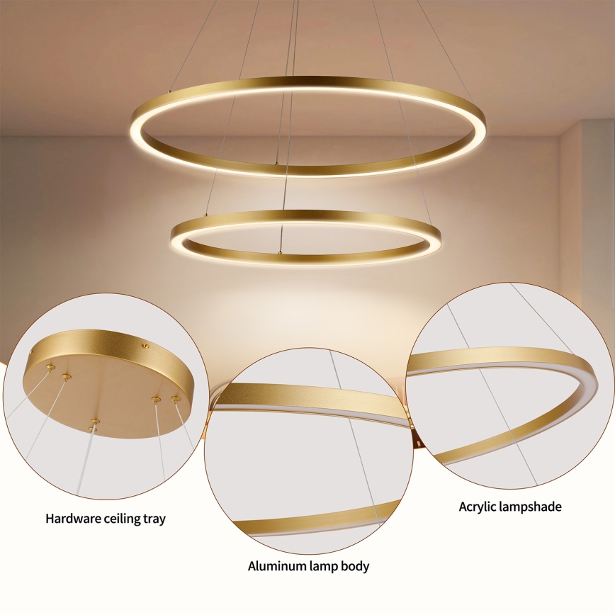 Brilagi - LED затемнювана люстра на тросі PORTOFINO LED/98W/230V 3000–6000K, діаметр 80 см, золота + пульт дистанційного керування