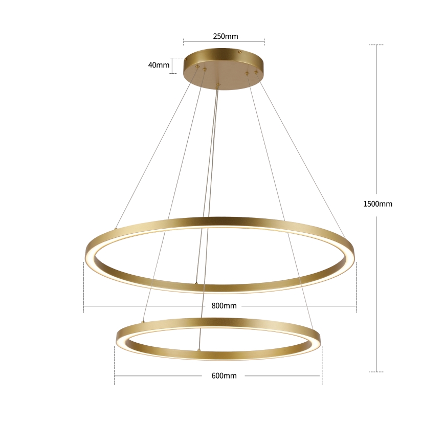 Brilagi - LED затемнювана люстра на тросі PORTOFINO LED/98W/230V 3000–6000K, діаметр 80 см, золота + пульт дистанційного керування