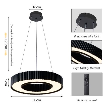 Brilagi - LED затемнювана люстра на тросі LUMIX LED/48W/230V 3000-6000K чорна, діаметр 50 см + дистанційне керування
