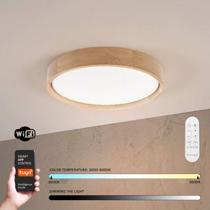 Brilagi - LED стельовий світильник MANAROLA SMART STARS, з регулюванням яскравості, LED/24W/230V 3000-6000K Wi-Fi Tuya Beacon, діам. 41 см дуб + пульт дистанційного керування