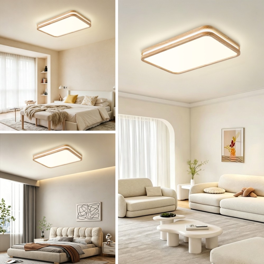 BRILAGI - LED затемнюваний стельовий світильник MOLINA SQUARE LED/54W/230V 3000-6000K дуб 60x40 см + пульт дистанційного керування