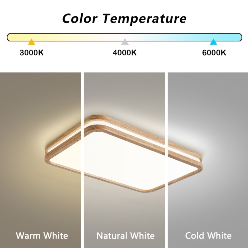 BRILAGI - LED затемнюваний стельовий світильник MOLINA SQUARE LED/54W/230V 3000-6000K дуб 60x40 см + пульт дистанційного керування