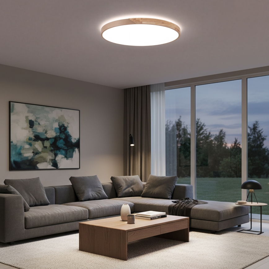 BRILAGI - LED стельовий світильник PILANA LED/72W/230V 3000-6500K дуб/бежевий, діаметр 80 см + пульт дистанційного керування