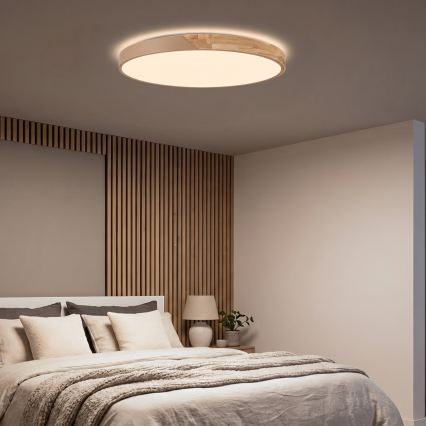 BRILAGI - LED стельовий світильник PILANA LED/72W/230V 3000-6500K дуб/бежевий, діаметр 80 см + пульт дистанційного керування