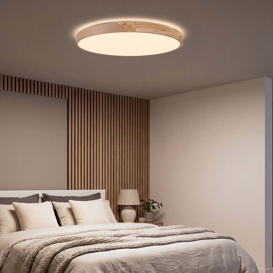 BRILAGI - LED стельовий світильник PILANA LED/72W/230V 3000-6500K дуб/бежевий, діаметр 80 см + пульт дистанційного керування