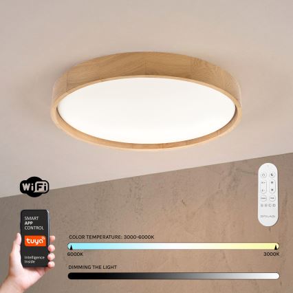 Brilagi - LED-стельовий світильник MANAROLA SMART з регульованою яскравістю LED/36W/230V 3000-6000K Wi-Fi Tuya Beacon діаметр 51 см дуб + пульт дистанційного керування